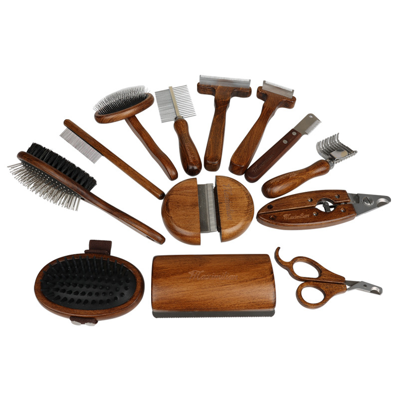 Pet X Supplies & Tack Grooming - Sisir anjing peliharaan kayu padat antik,